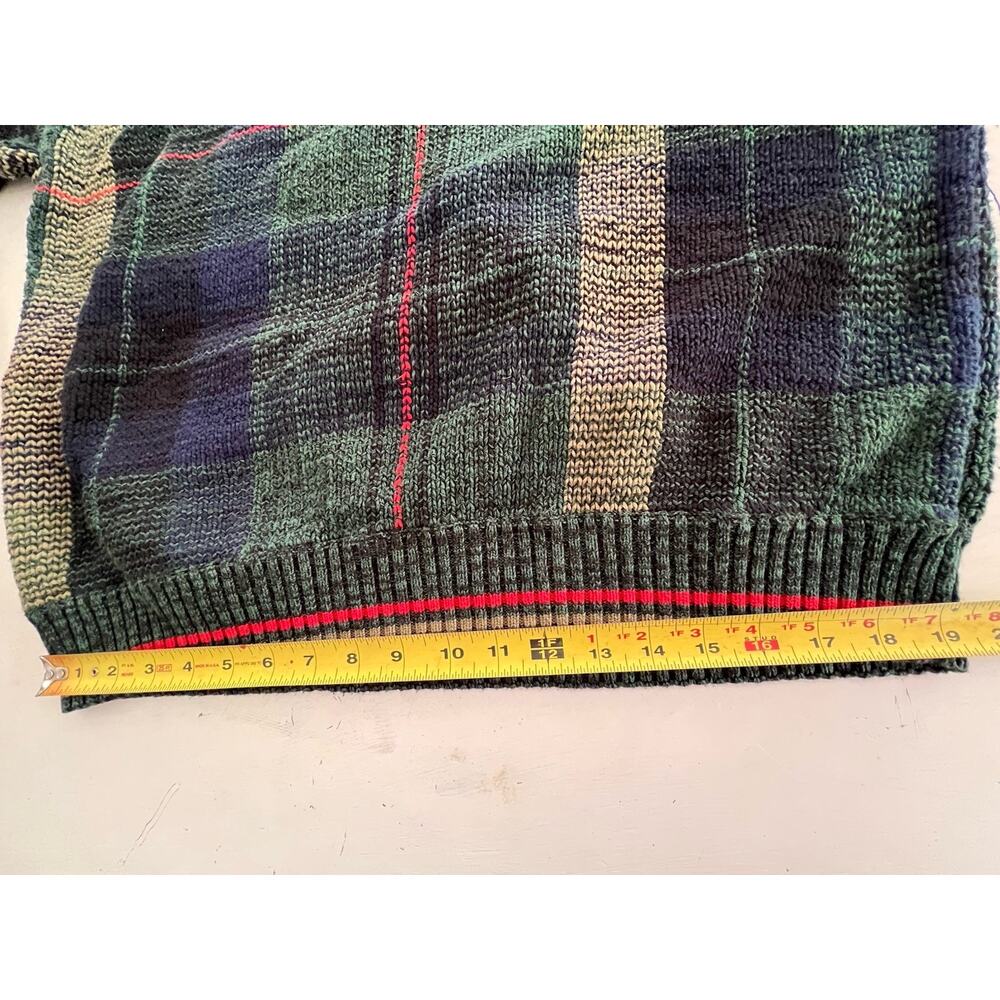 Vintage Plaid Chunky Sweater Men's Size XL 100% Cotton Green Blue Christmas - Picture 6 of 8